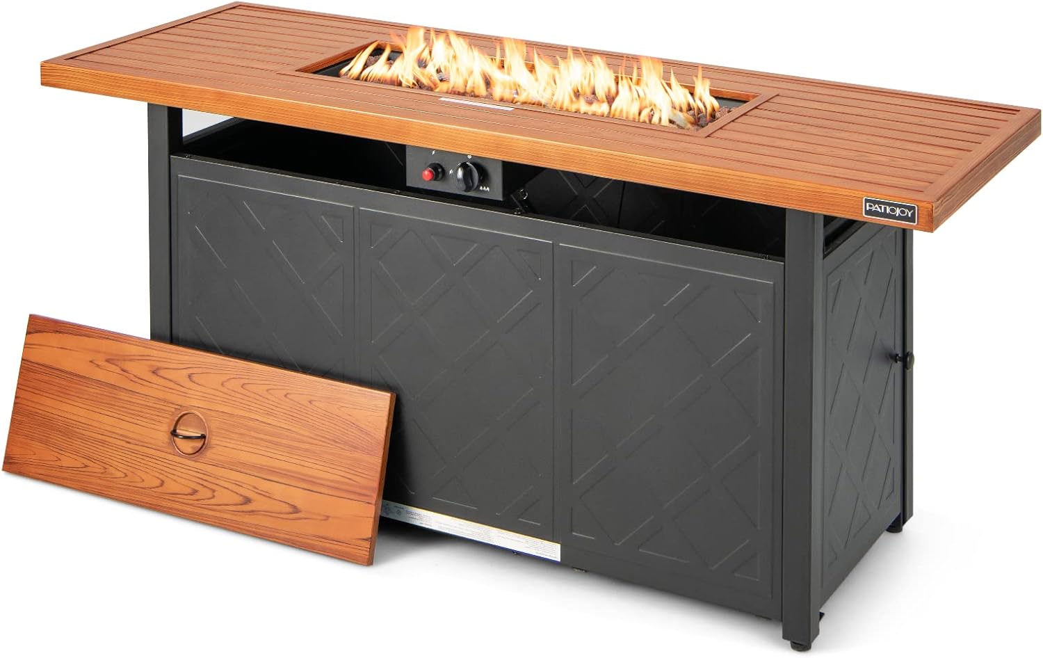 Tangkula 57 Inches Propane Fire Pit Table, Patiojoy 50,000 BTU Outdoor Rectangular FirePit Table, Dual-Use Auto-Ignition Patio Gas Fire Table with Lid and Lava Rocks for Backyard, Garden, Party