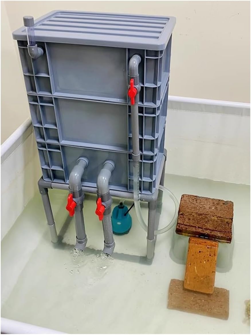 GZHERVICES Aquarium Filter Box, Turnover Box Fish Tank Filter,Filter Drip Box, External Fish Pond Water Circulation System DIY, Large Filter Kit for Ponds-No Pump & Filter Media(30x20x33cm)