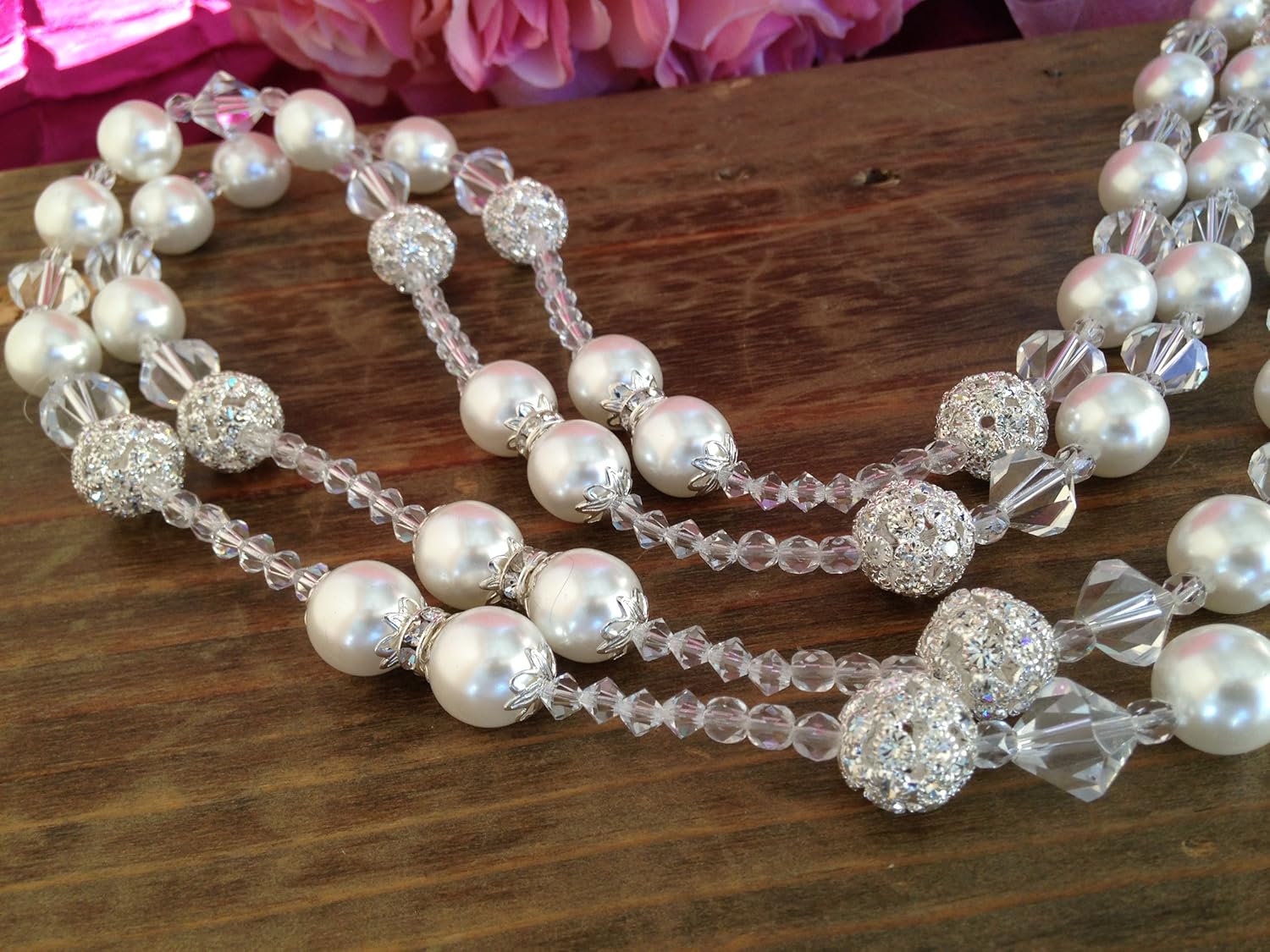 12mm White Crystal Pearls and Rhinestone Wedding Lasso/laso De Boda/Crystal Pearls Wedding Rosary Silver Plated Lazo De Boda Perlas Blancas Finas