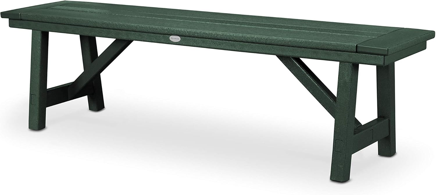 POLYWOOD Heritage Backless Outdoor Bench, Green - HDPE Garden Patio Seating for Front Porch, Fire Pit, Deck & Backyard - Classic Style Long Bench