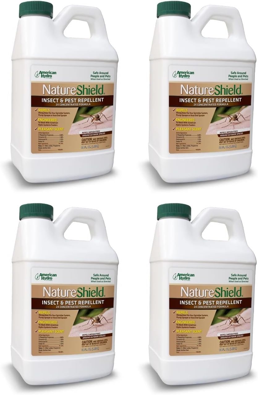 NatureShield Insect and Pest Repellent, Outdoor Bug Repellent for Patio and Lawn, Use with Irrigation Feeder System, Pump or Hose End Sprayer, 64 Fl Oz, 4 Pack
