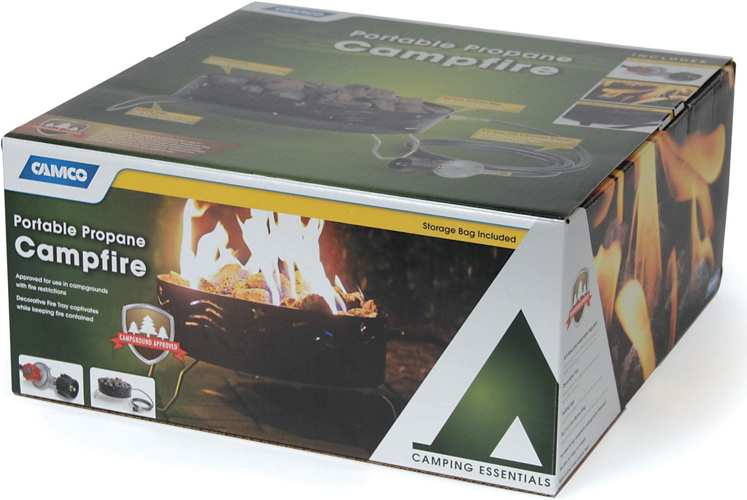 Camco 58041 Portable Campfire Outdoor Propane Heater Compact Fire Pit with Lava Rocks for Camping, Tailgating, and Patios, Black