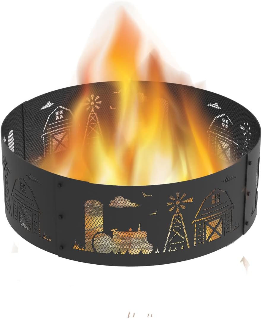 Blue Sky Outdoor Steel Decorative Fire Pit Ring, Farm Design, 36
