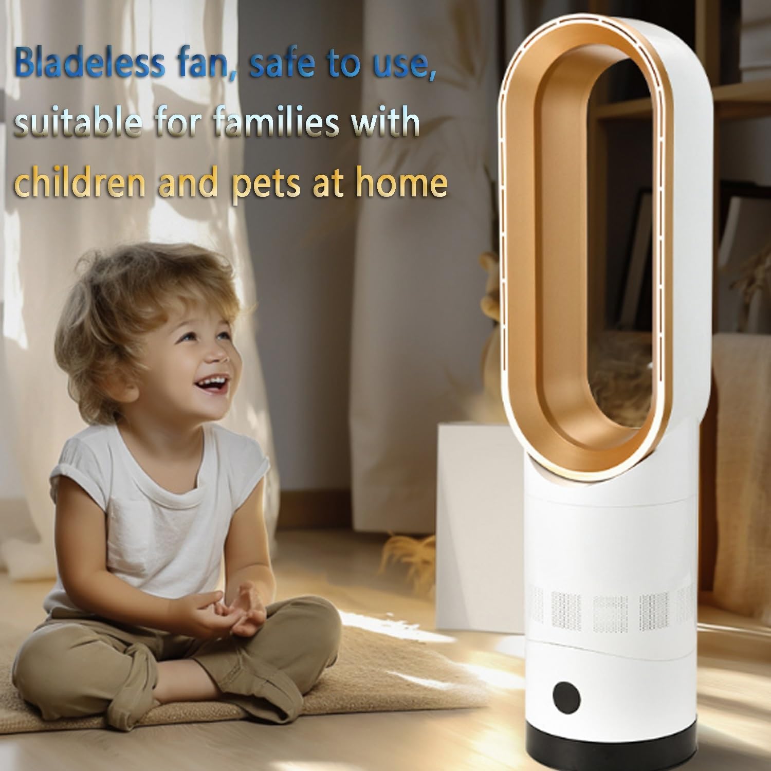 Tower Fans for Bedroom, Oscillating Fans with Remote, Pedestal Fan, Bladeless Fans Used with air conditioners can Quickly circulate Indoor air and Cool Down Quickly;(Gold)