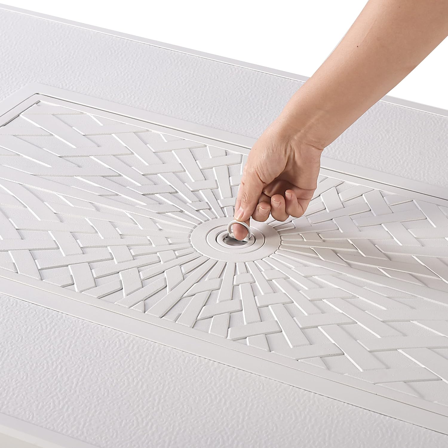 Rectangular 48 in. x 36 in. Aluminum Propane Fire Pit Table, Glass Beads, Two Covers, Lid, 57,000 BTUs in White Finish