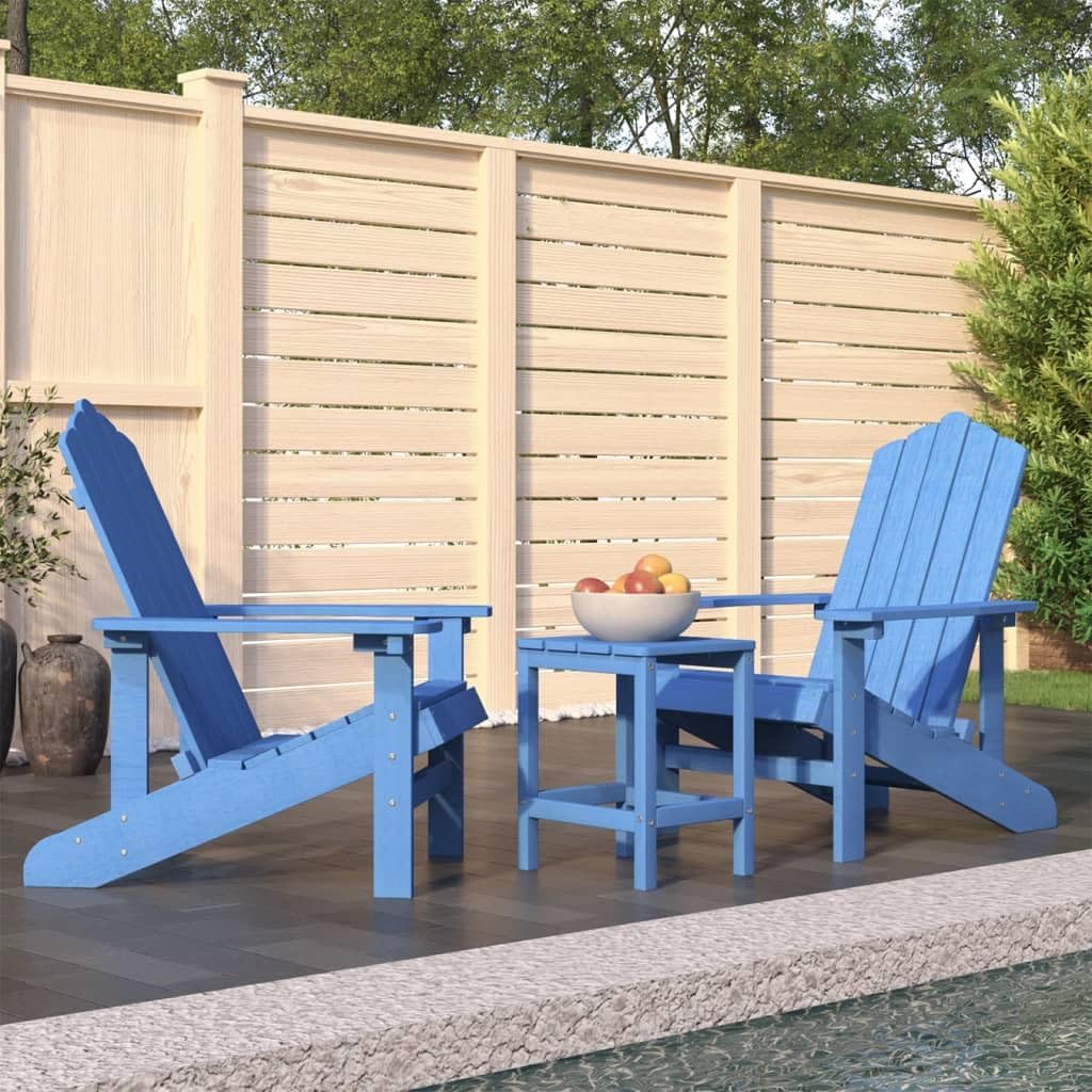 Patio Adirondack Chairs with Table HDPE Aqua Blue, Patio Chairs