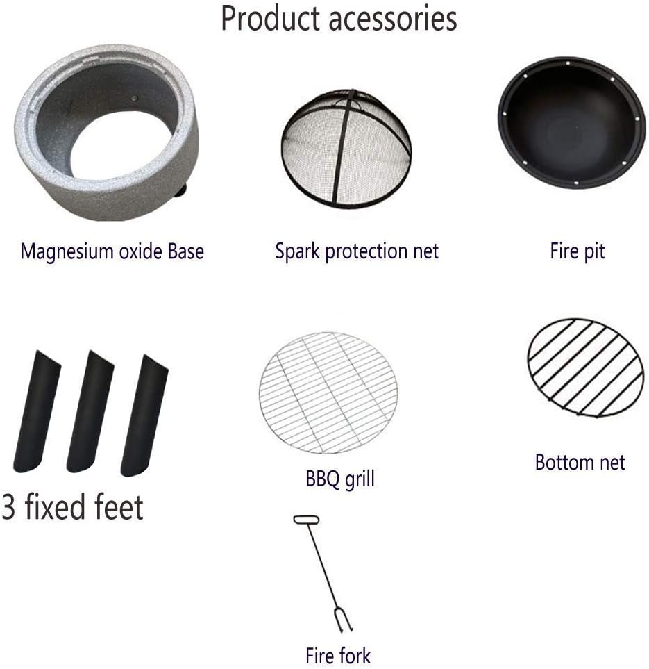 Garden Fire Pit Grill Bowl Grill Barbecue Rack Fire Pits for Garden,Large Wood Burning, with Grill and Lid Cast Iron Fire Bowl Cover 60Cm Camping Spark Guard Outdoor Firepit