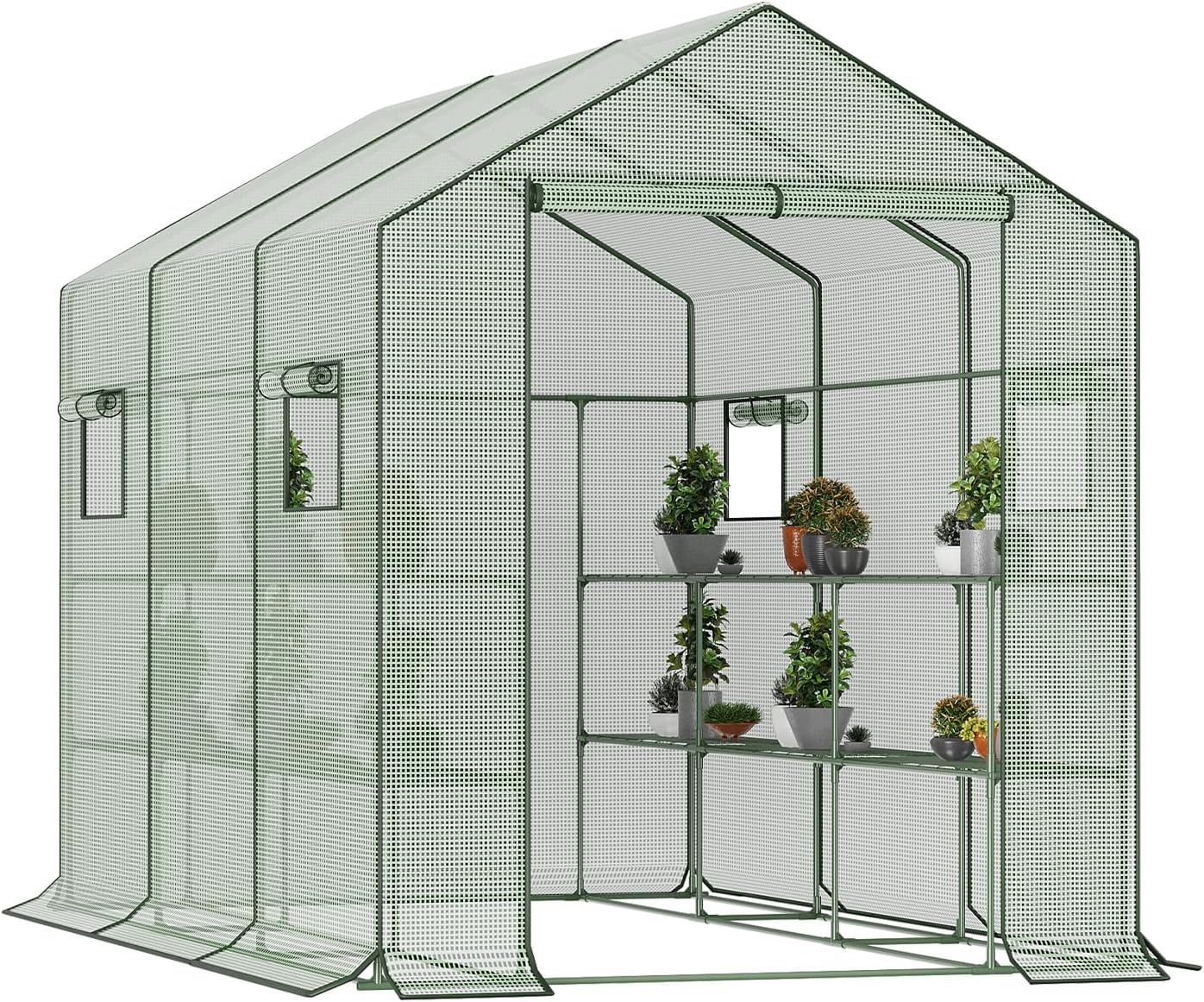 9.75 ft Big Greenhouse, Waterproof Green Houses for Outdoor Garden, Portable Greenhouse for Yard with Roll-Up Zipper, 18 Shelves - Walk-in(9.75x6.9x5.6ft)