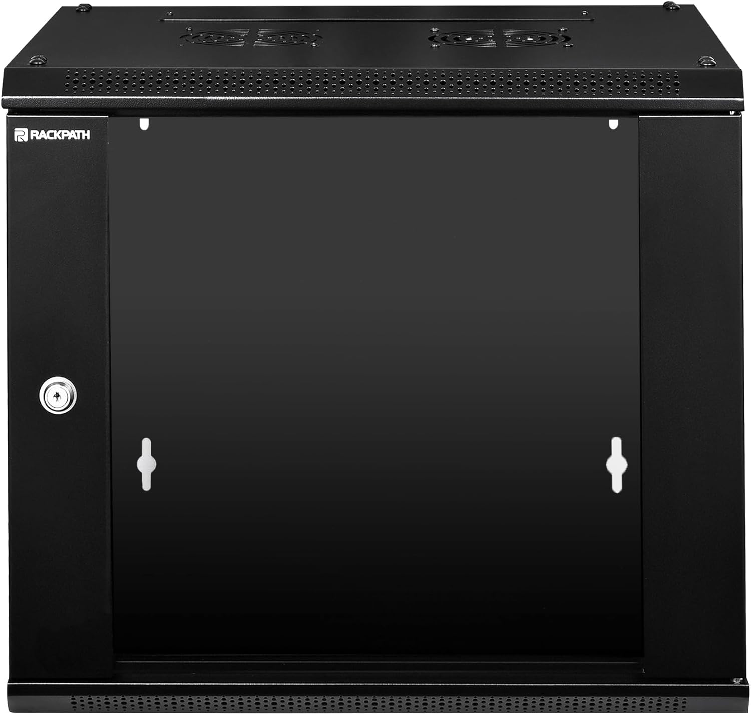RackPath 9U Wall Mount Network Rack Cabinet – Quiet Cooling Fan, Locking Glass Door, 17.7