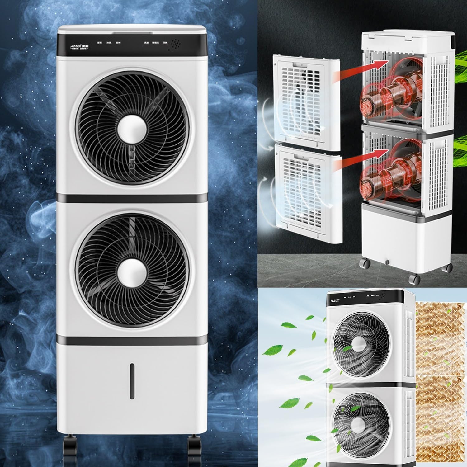 Portable Cooling Fan ,Evaporative Air Cooler, Swamp Cooler with Remote; 12H Timer,3 Speeds, Air Conditioners for Bedroom, Living Room, Office; Tower Fan thats Blow Cold Air for Home(65cm(25.59in))