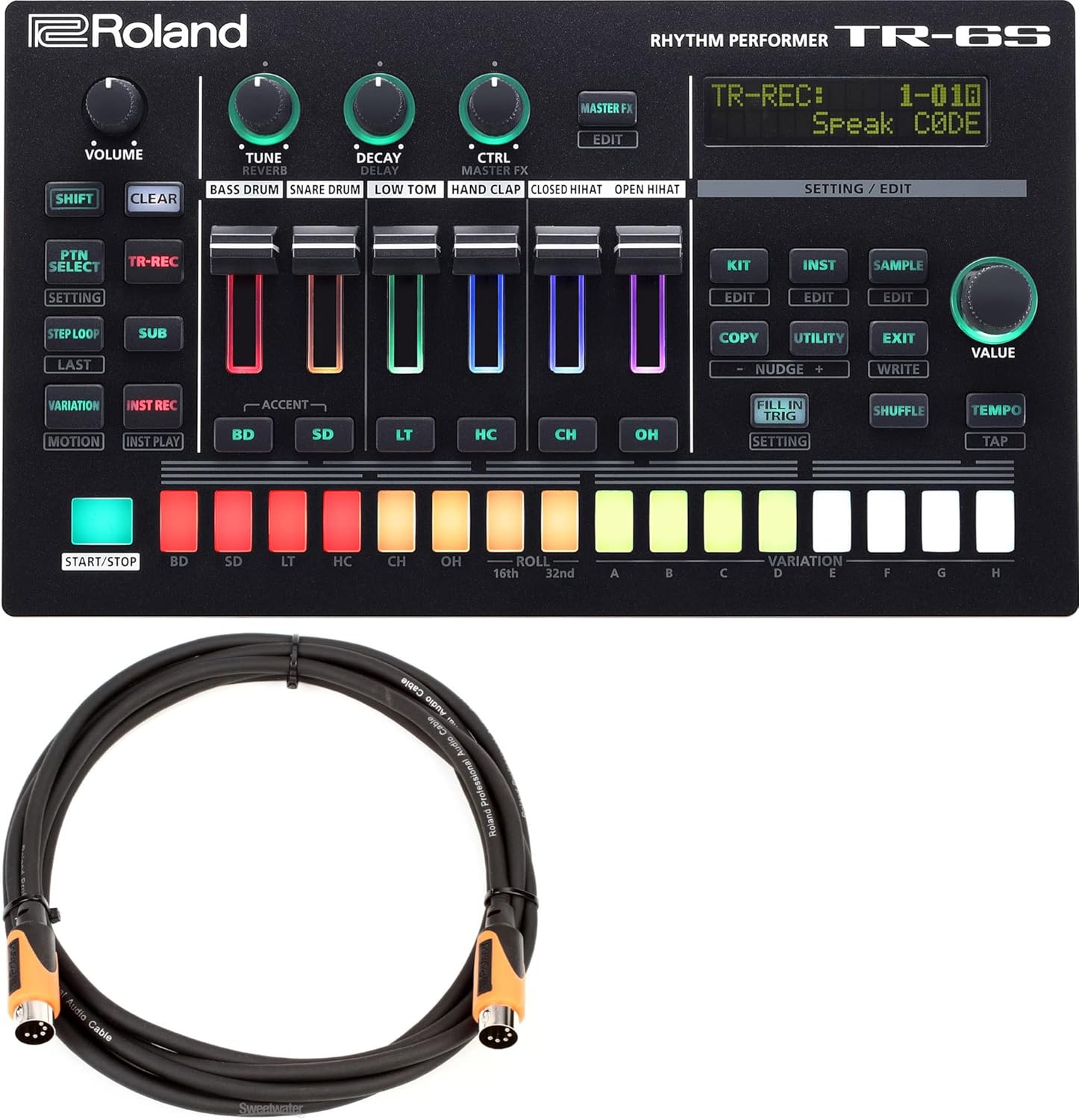 Roland TR-6S Rhythm Performer Compact Drum Machine Bundle with MIDI Cable