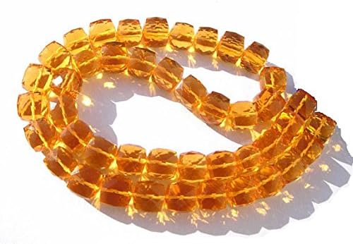 13 inch natural beads strand of 7.5-8mm faceted cube madeira quartz gemstone briolletes beads for DIY jewelry - necklace, bracelet, earring, ring.
