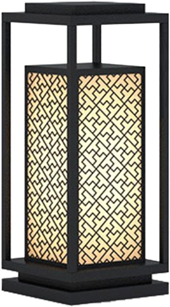 Black Stainless Steel Post Lights IP65 Waterproof Column Light Garden Pillar Lights Pole Light Chinese Style Led Pillar Pedestal Lantern for Garden Yard Deck Posts Pathway