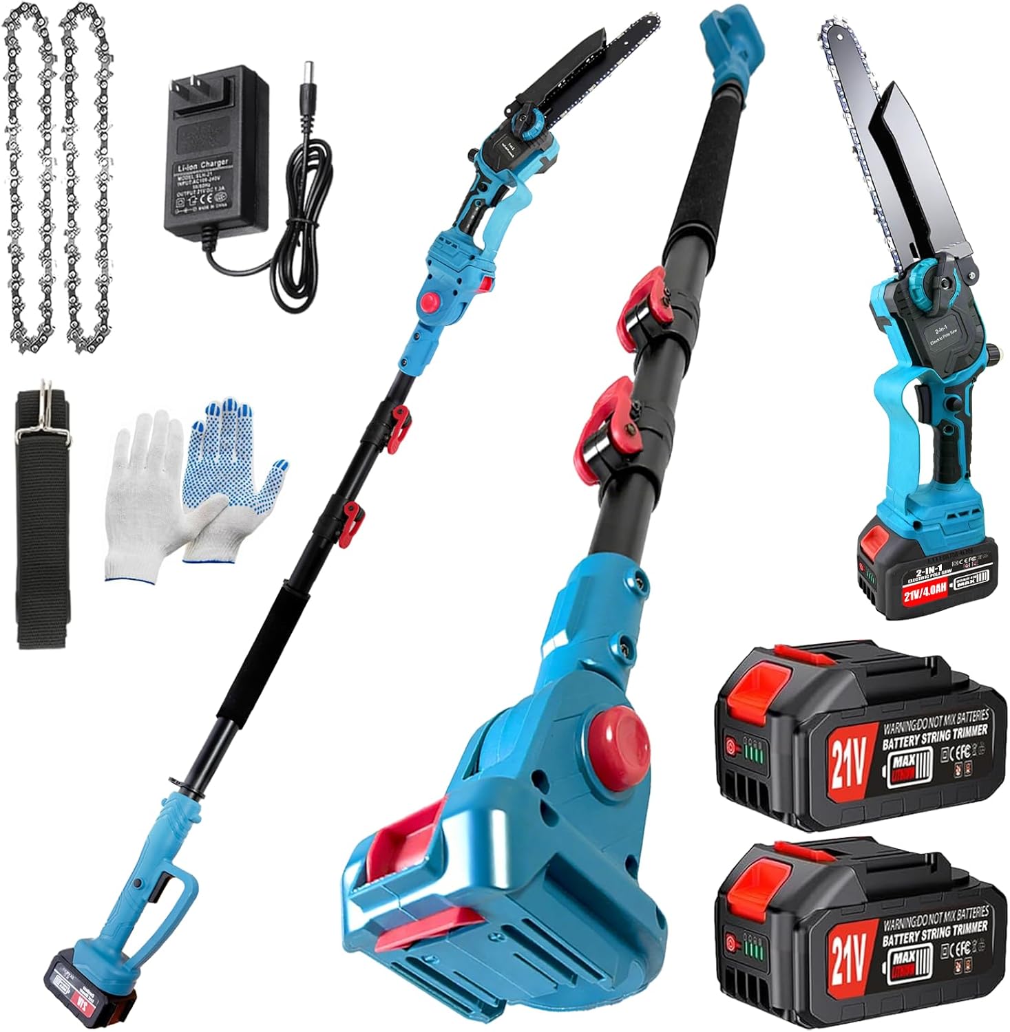 Cordless Pole Saw & Mini Chainsaw 2-IN-1, 21V 4.0Ah Battery Powered 6 Inch Brushless Electric Rotatable Pole Saw, 15-Foot Max Reach & Multi-Angle for Tree Branches Pruning#649