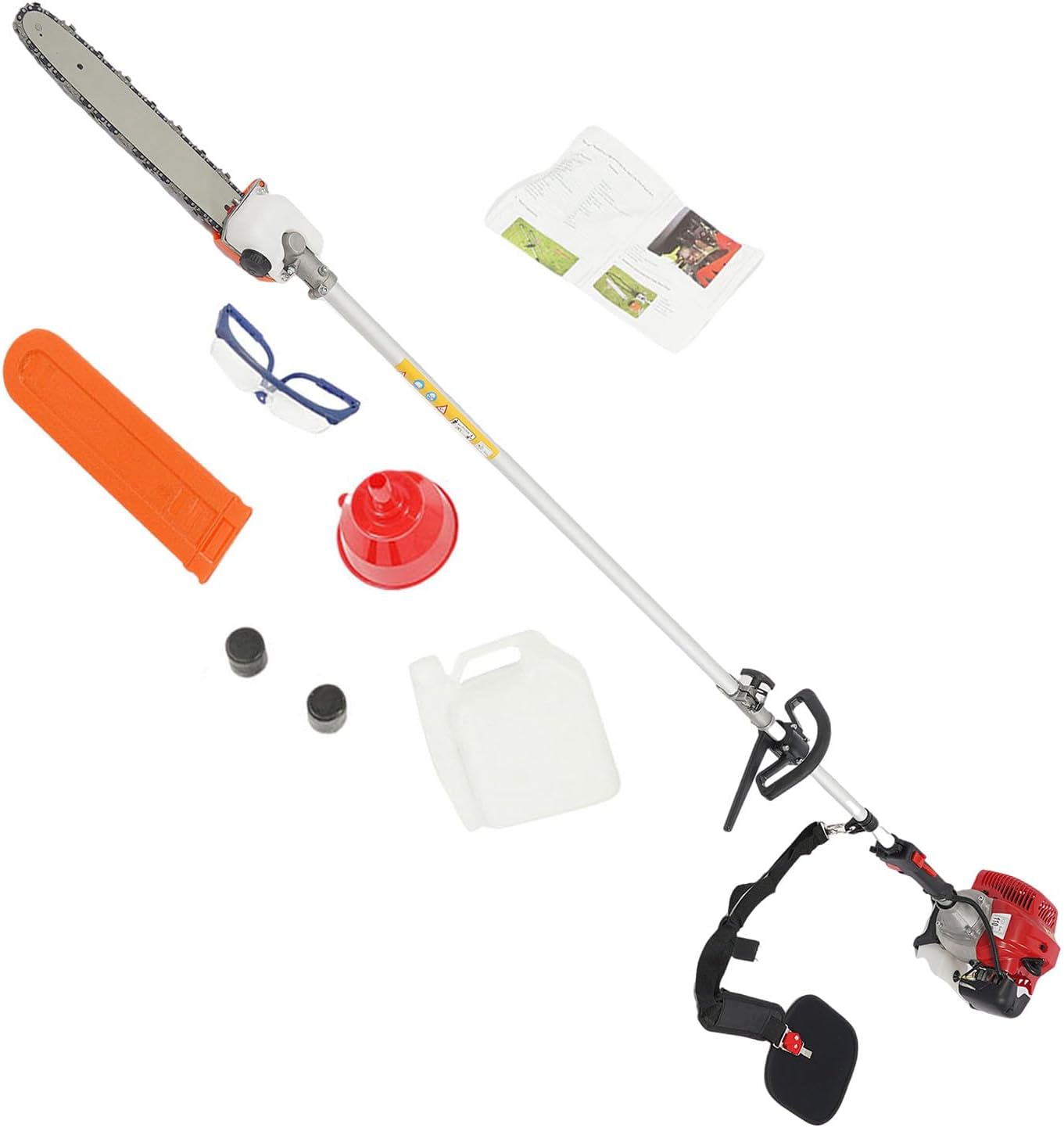 43CC Gas Powered Pole Saw,2 Stroke 1.25KW Gas Pruning Pole Saw,Telescoping Tree Trimmer 7.87-11.48ft with 12″ Manganese Steel Chain,Tree Branch Chainsaw for Garden Park Home