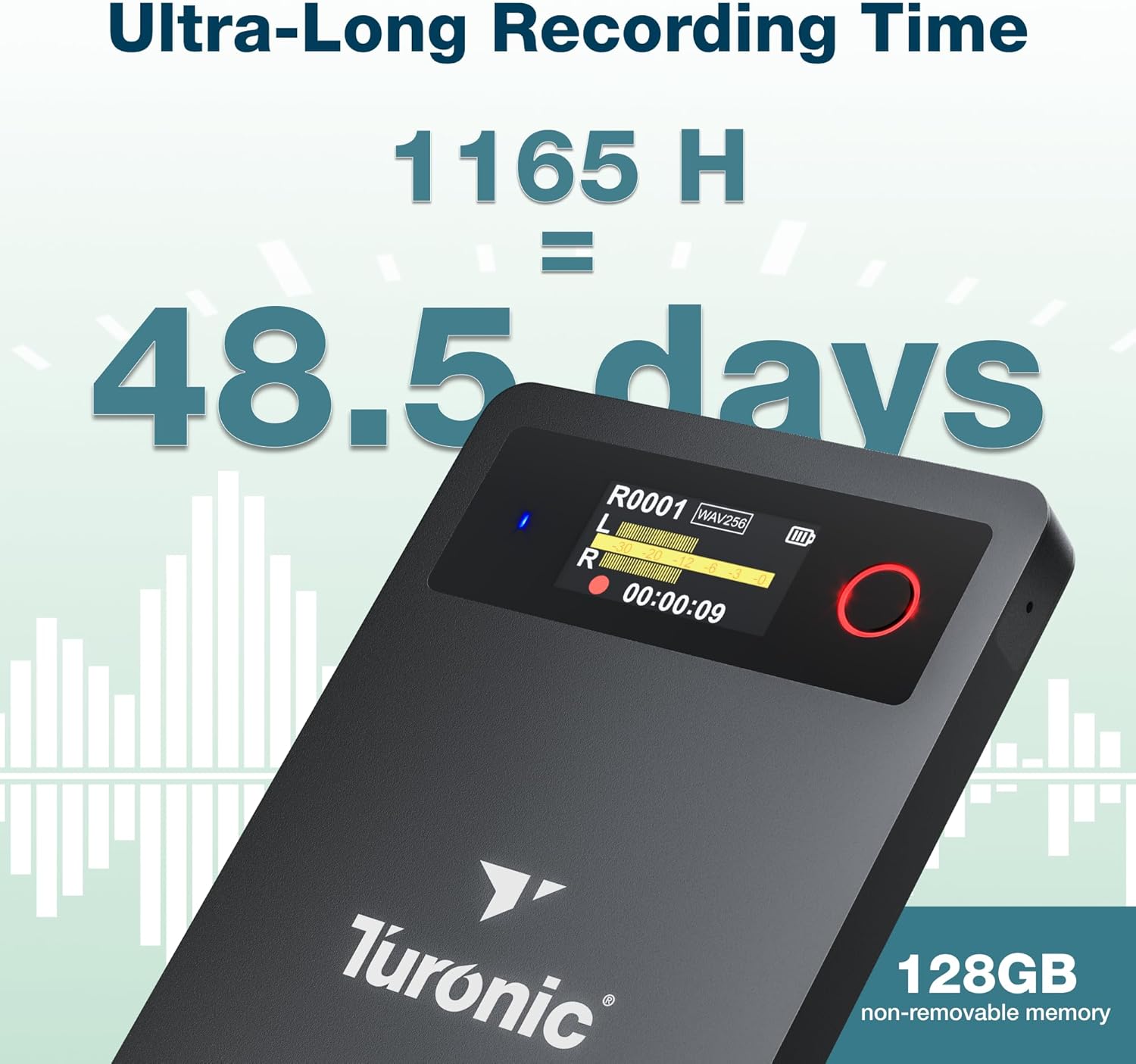 Turonic L813 AI Voice Recorder with AI Technology – 128GB, USB-C, Dual Mics, Noise Canceling, Transcription, File Security, Compact Design for Work, Study, and Interviews