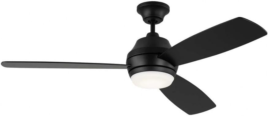 Generation Lighting | 3IKDR52MBKD | Ikon 52-Inch Indoor/Outdoor Integrated Led Dimmable Ceiling Fan In Midnight Black Finish With Midnight Black Blades, Light Kit, And Handheld Remote Control Included