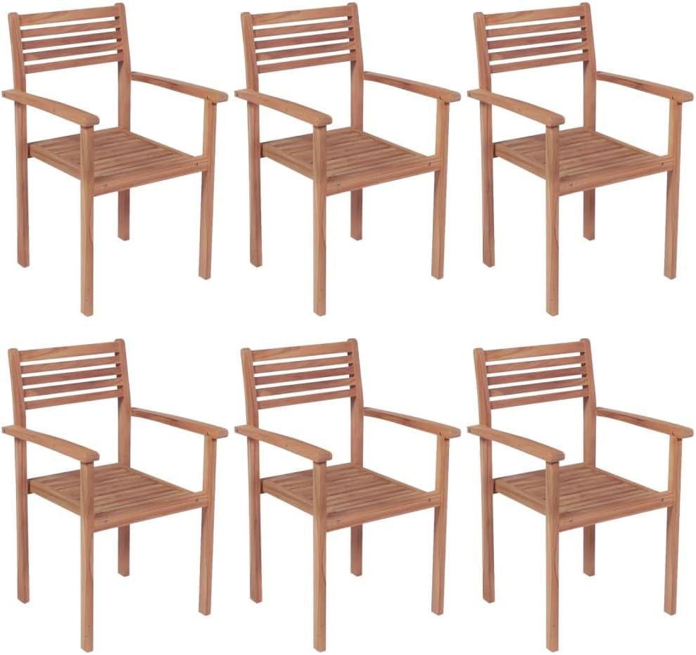 Stackable Patio Chairs 6 pcs Solid Teak Wood Outdoor Furniture, Outdoor Chairs
