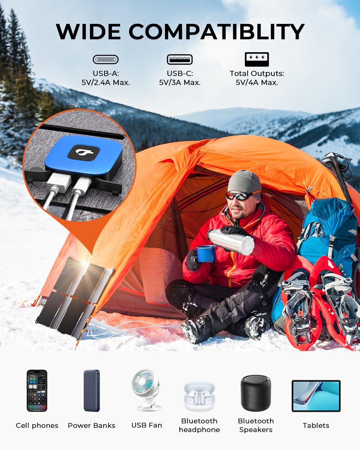 [Upgraded] BigBlue Ultra-Light Portable 25W Solar Panel Charger with USB-A and USB-C Ports, 0.84 lbs Pocket-Size IP68 Waterproof, Folded Solar Panel Compatible with Cellphone,Power Bank,Camping Light