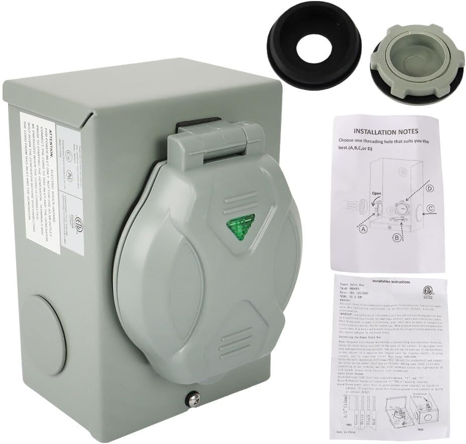 125/250V 50 Amp Generator Power Inlet Box SS2-50P 3 Prong Power Inlet Box