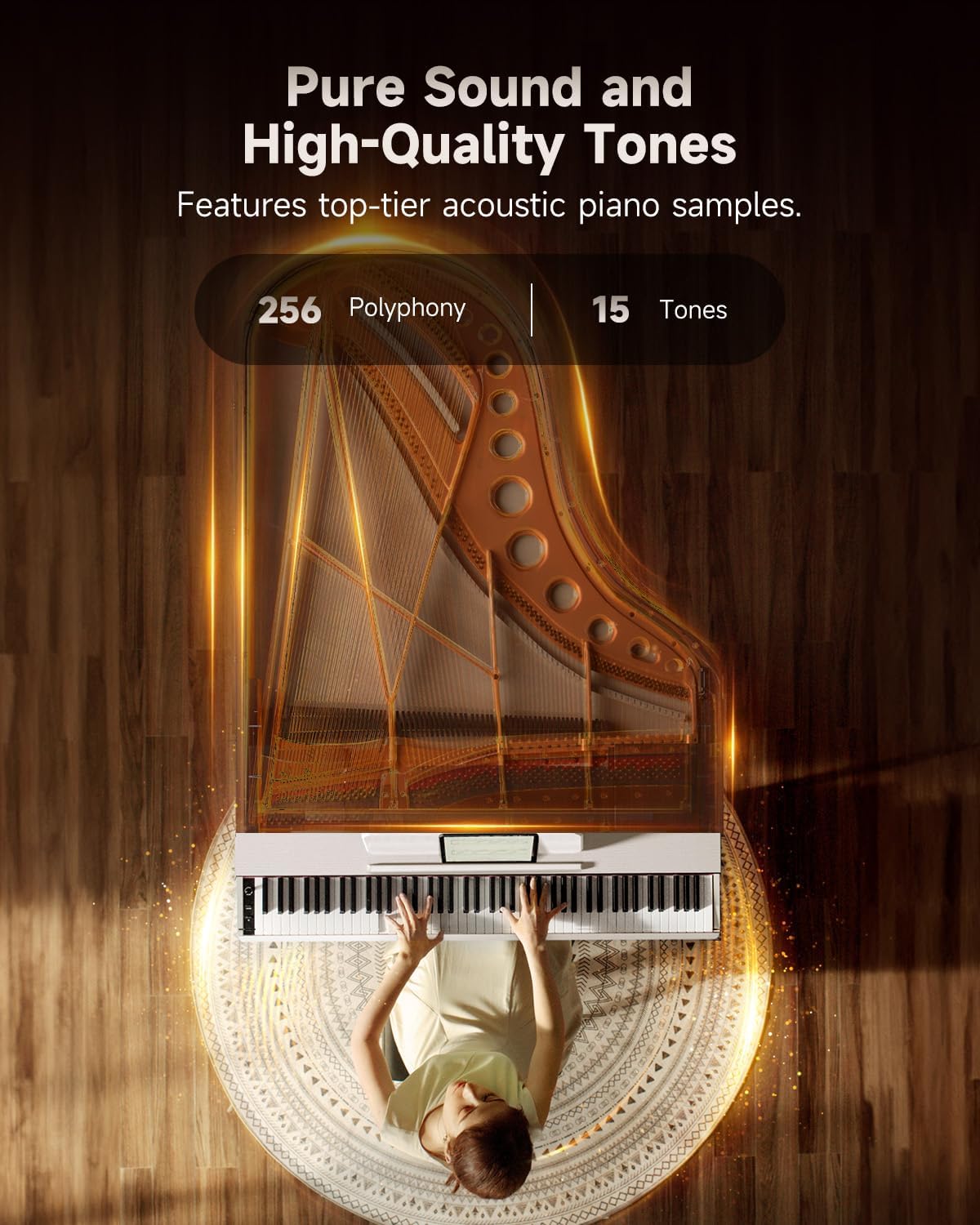 Donner OURA S100 Digital Piano with 88 Key Graded Hammer Weighted Keyboard with White Adjustable Piano Bench