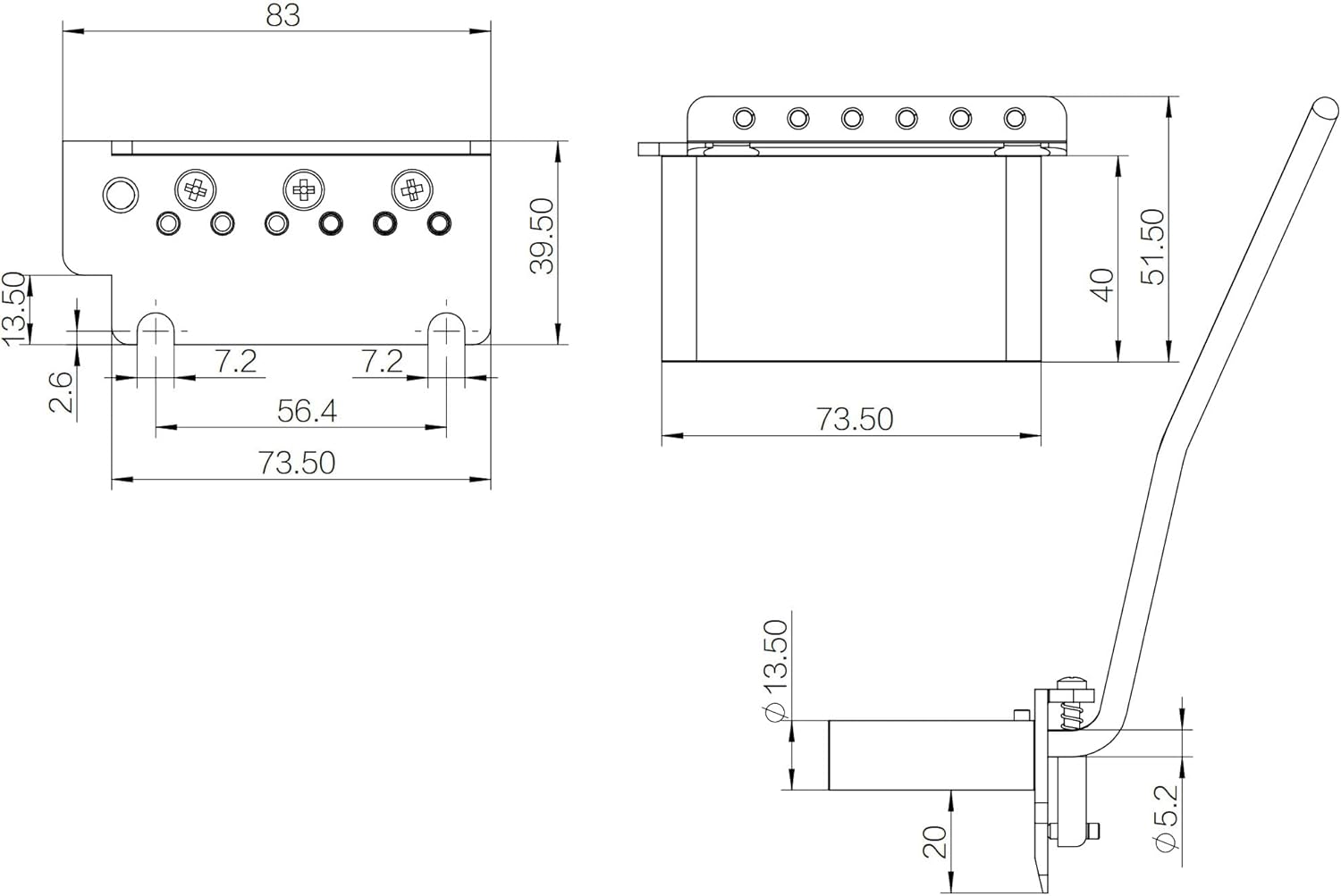 Guyker Guitar Tremolo Bridge with Brass Roller Saddle String Space 10.5mm & Brass Block & Spring and Claw, Pop-In Vibrato Bar, Complete Install Kit for Start ST Electric Guitar(GG-2001, Black)