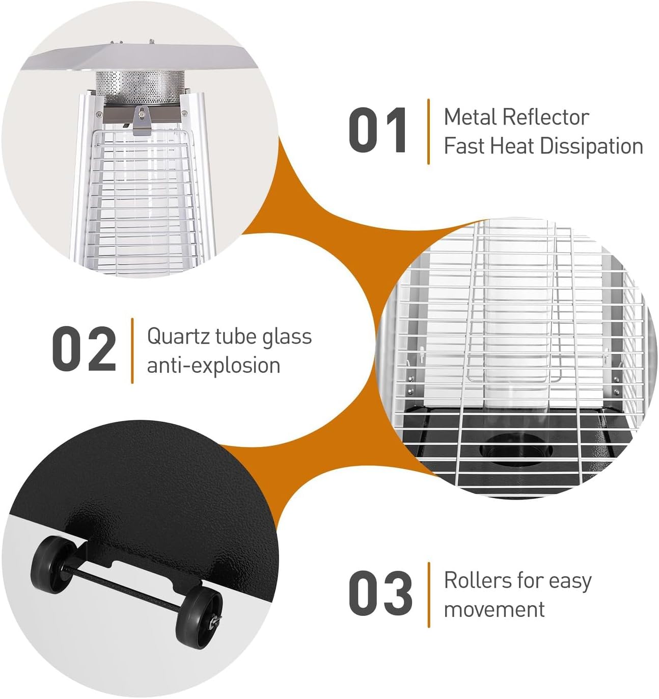 48,000 BTU Pyramid Propane Patio Heater Outdoor Heaters for Patio with Quartz Glass Tube Metal Reflector Tip-Over Shutoff Wheels Smokeless Fire Pit Alternative