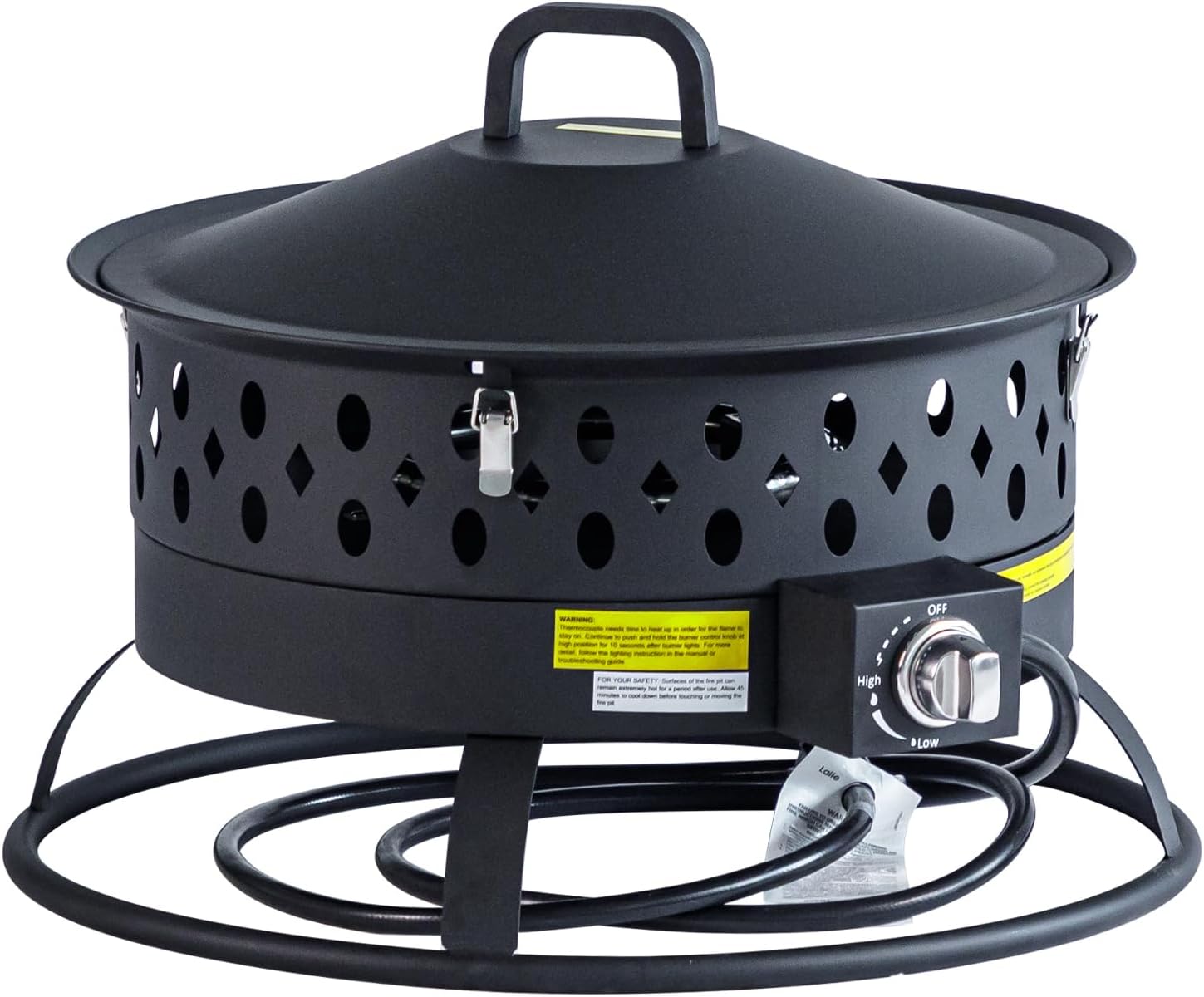 22 Inch Portable Propane Fire Pit,Gas Fire Pit for Outside with Lid & Handle, Smokeless Gas Firepit Bowl with Lava Rocks,Outdoor Propane Firepits for Camping,Patio,Yard,Bonfire.(Black)