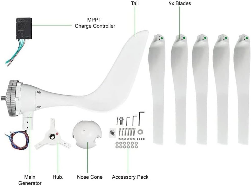 100W 200W 300W 400W Vertical Wind Turbine Generator, 5 Blades Wind Turbine with Controller 12V 24V Wind Generator for Home Use