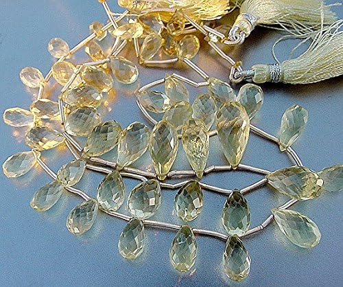 Natural Lemon Quartz Faceted Large Elongated Drop Teardrop Briolette Beads 1/2 strand 12 beads 7.5X5.2mm to 15X8mm