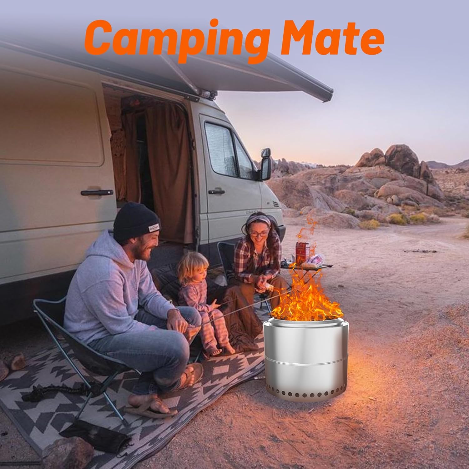 20 inch Smokeless Fire Pit, Outdoor Wood Burning Portable Stainless Steel Fire Pit with Carry Bag for Backyard Patio Garden Picnic Camping Bonfire