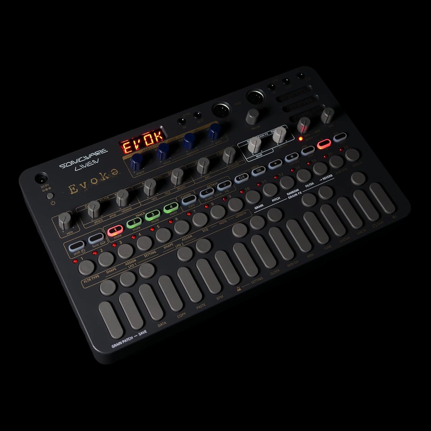 Sonicware Liven Evoke [Acoustronic Synthesizer with Granular Effect] – Portable Synthesizer for Cinematic Ambient and Post-Classical Music Production, Battery-Powered, Built-In Speaker