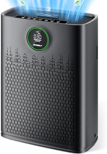Air Purifiers for Home Large Room, Cover Up to 2400 Ft² with True HEPA Filter, Smart Mode, PM2.5 Air Quality Display, 22dB Sleep Mode, Aromatherapy with 2X-Purification & 360°Air Outlet, HAP603, Black