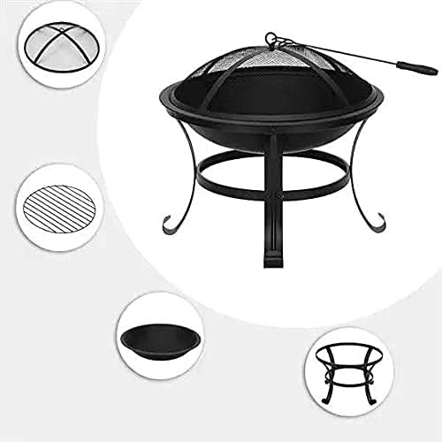 22Inch Outdoor Fire Pits, Patio Stove Wood Burning BBQ Grill Fire Pit Bowl Iron Round Shape Fire Pit for Outside Wood Burning for Backyard Garden Patio Heating