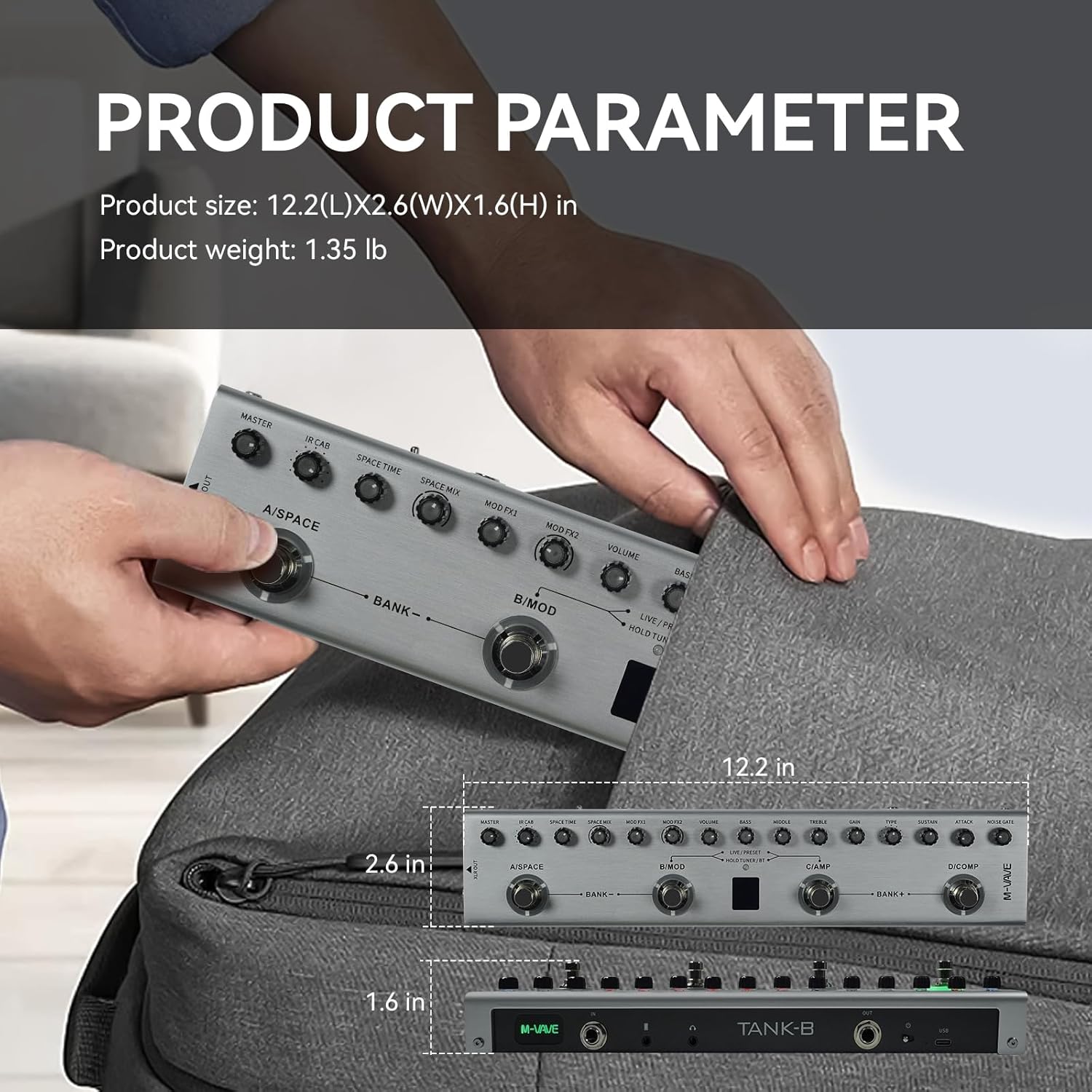 Guitar Pedal Multi Effects Bass with 36 Editable Presets, Chorus, Amp, Delay, Reverb, MOD, IR CAB, Music Recording, Tuner, Built-in Battery, BT Connection Digital Electric Bass Effector Bluetooth