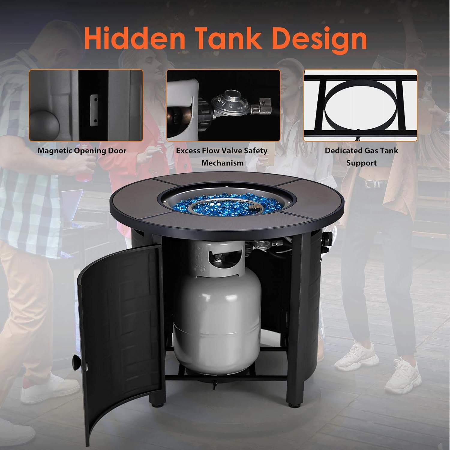 TLGREEN Propane Fire Pit Table 30in, 50,000 BTU Auto-Ignition Round Gas Fire Pit, Patio Furniture Outdoor and Indoor, Fire Table with Waterproof Cover, Blue Stone and Lid