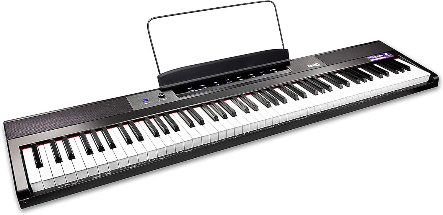 RockJam 88-Key Digital Piano with Semi-Weighted Keys, Lessons & Keynote Stickers.