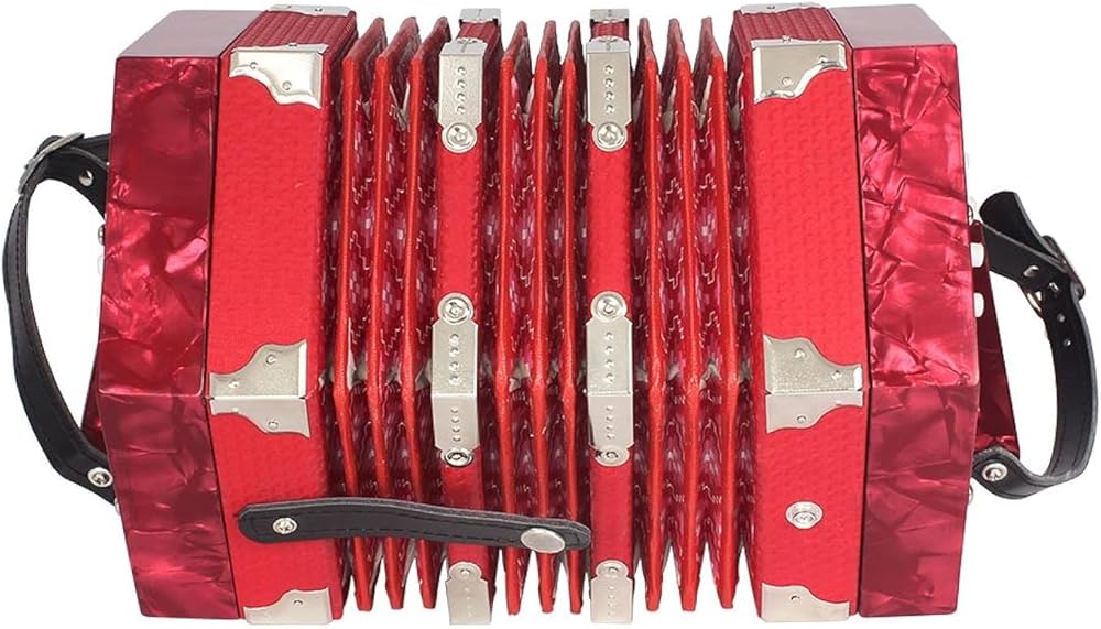 Concertina 20 Buttons 40-Reed Anglo Style Accordion for Adults Professional Accordion for Beginners Adjustable Hand Strap Musical Instrument With Carrying Bag (Red)