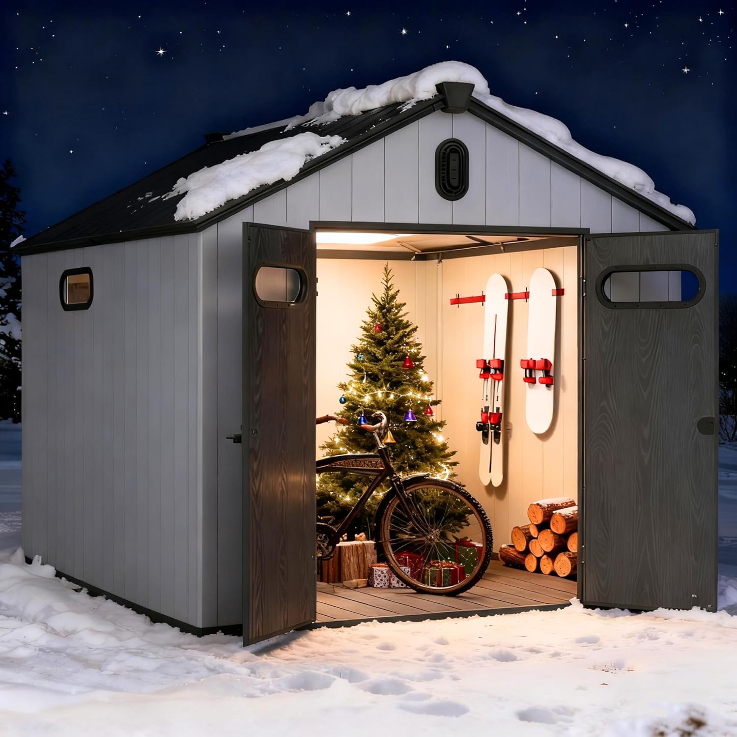 6x8ft Outdoor Storage Shed Waterproof Metal Garden Tool Bike Sheds Kit Lean to Backyard Storage Building Cabinet House Small Plastic Garden Shed with Floor Included Tool Shed Kit,Gray