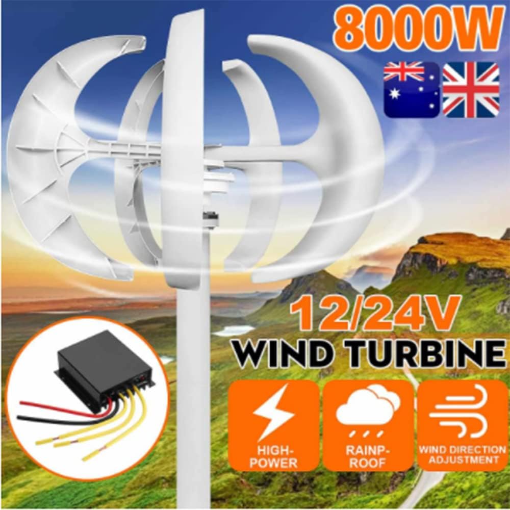 8000W 12V 24V Vertical Axis Wind Turbines Generator with Controller Lantern 5 Blades Motor Kit for Home Hybrids Streetlight