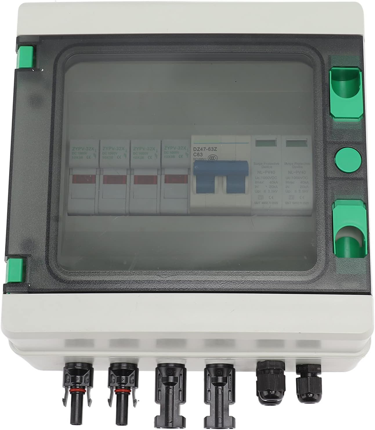 2 String Solar PV Combiner Box DC1000V 2 in 1 Out 15A Circuit Breaker