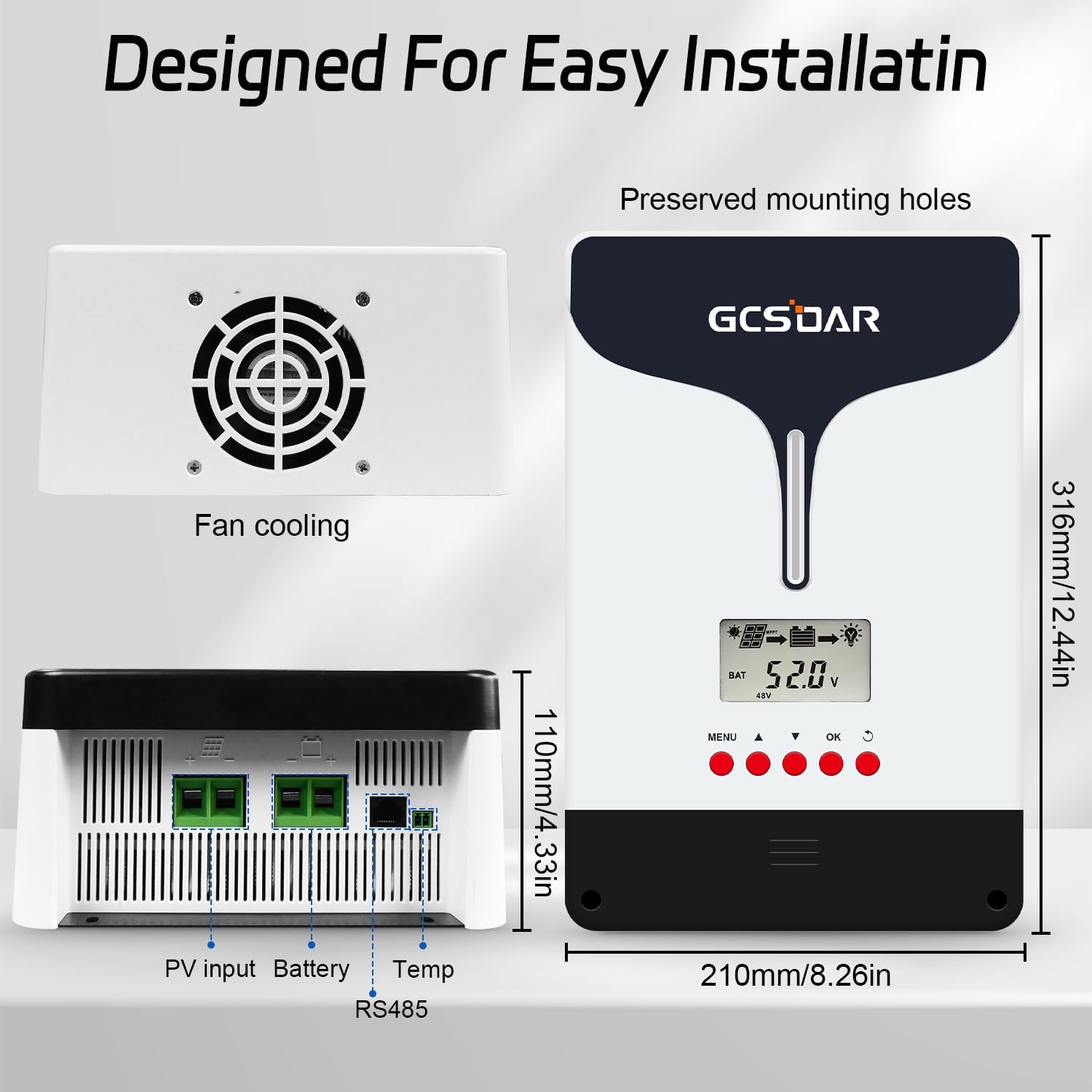 MPPT Solar Charge Controller 100A 12V 24V 48V Auto Max PV 250V Common Negative Grounding with WiFi Adapter APP Monitor Solar Panel Regulator Generator for Multitype Battery LiFePO4