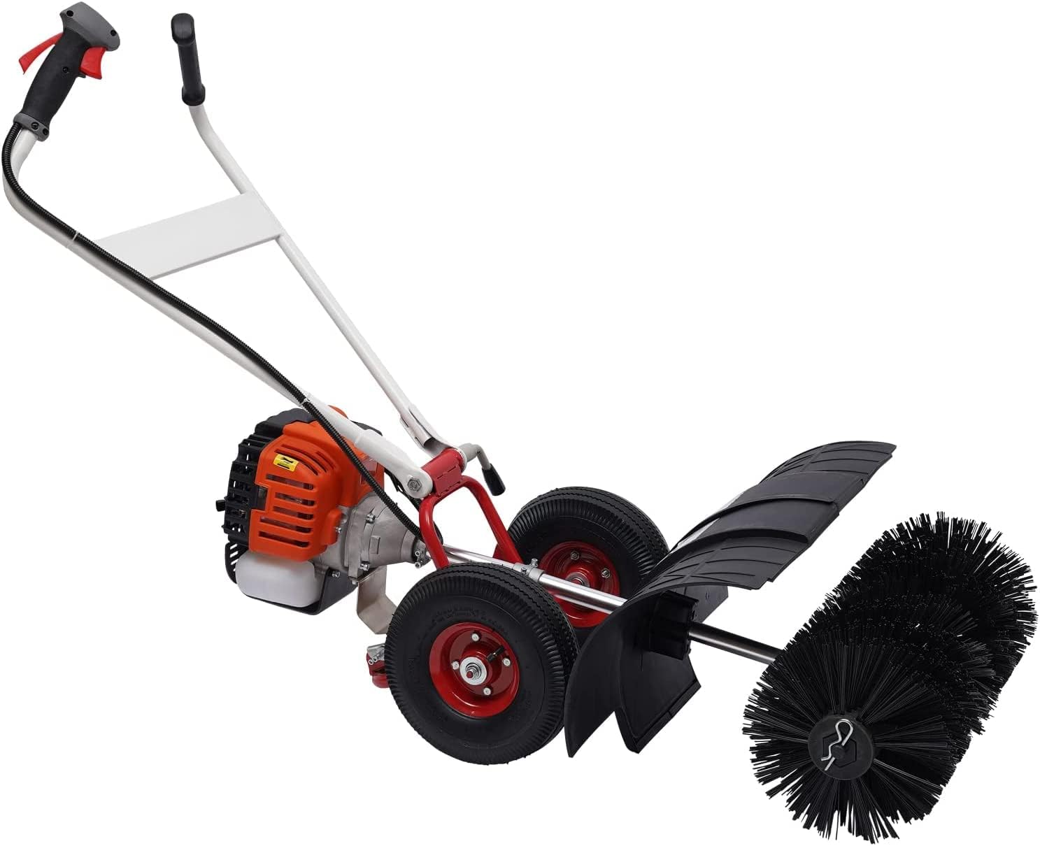 52cc 2 Stroke Sweeper Machine, Hand-Pushed Sweeper Gas Power, Outdoor Floor Sweeper, Walk-Behind Broom Sweeper for Driveway Turf Snow