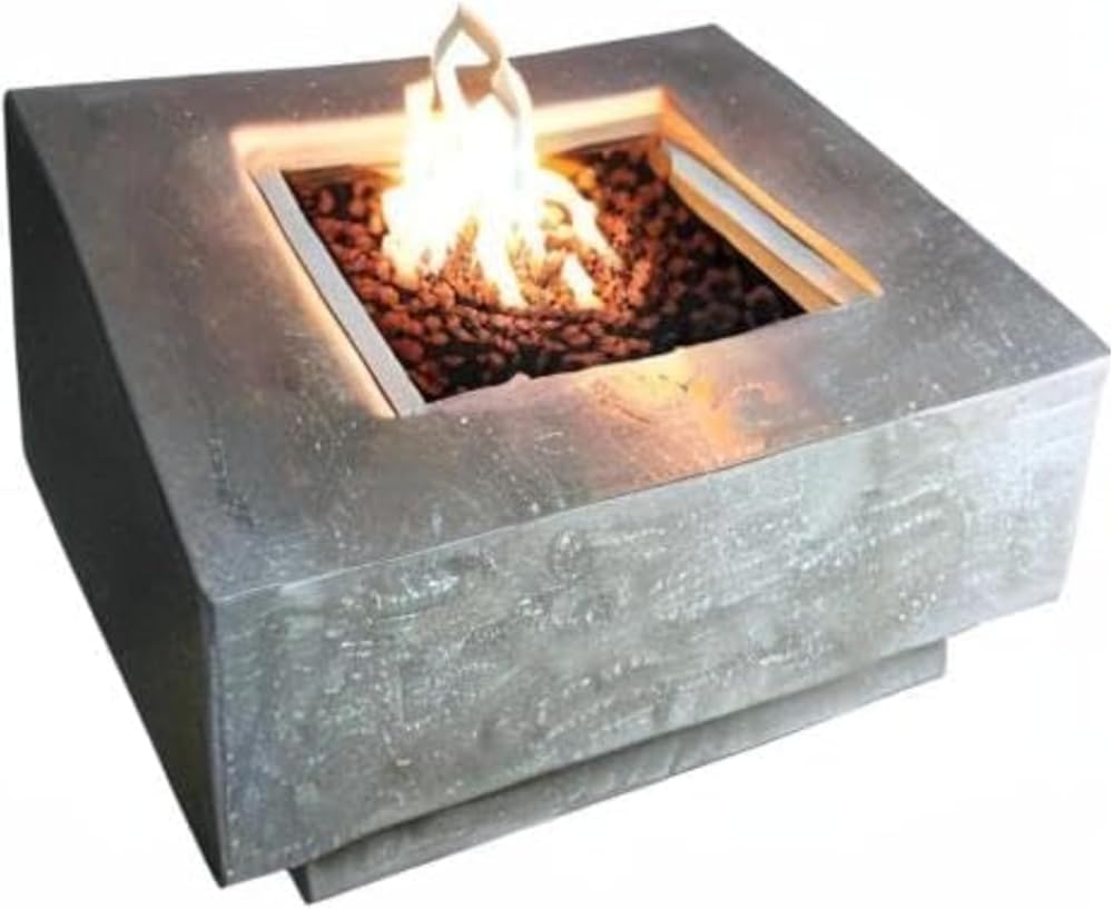 Manhattan Fire Table Light Grey Natural Gas Fire Pit Modern Outdoor Concrete Fire Table with Lava Rocks & Weather-Resistant Finish Luxury Patio Heating
