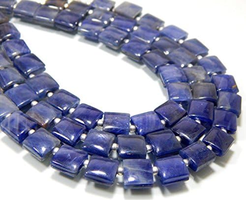 13 inch natural beads strand of 8.5x9mm smooth square blue sapphire gemstone beads for DIY jewelry - necklace, bracelet, earring, ring.