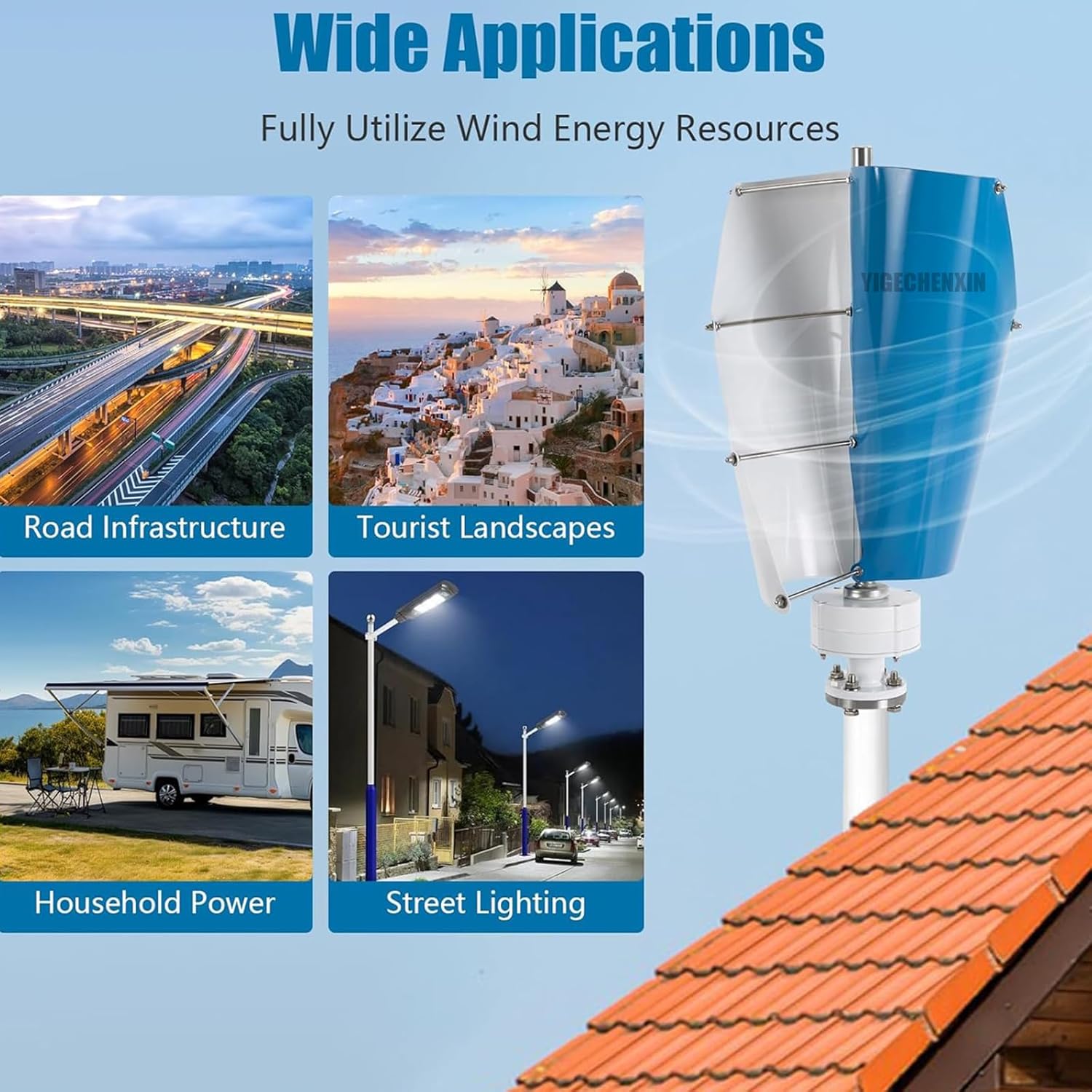 Noise Free Wind Turbine, 300W 12V 24V 48V 220V Spiral Wind Turbine Kit with Controller Automatic Adjustment Suitable for Households, Boats, Street Lights(2 Leaves)