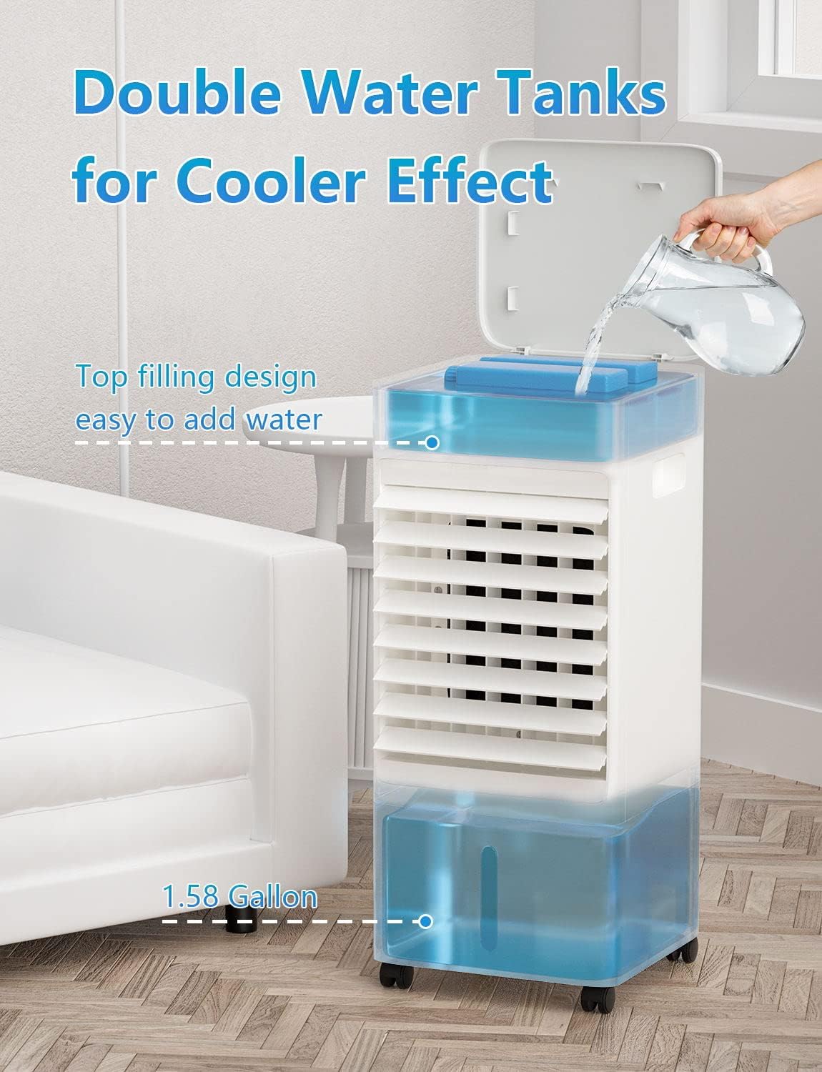 ARLIME Evaporative Air Cooler, 3-in-1 Portable AC with Fan & Humidifier w/Remote, 7H Timer, 3 Wind Speeds, 3 Modes, Room Air Conditioner, Quiet Swamp Cooler Fan for Room Home Office