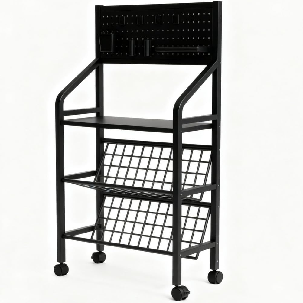 Narrow Bedroom Door Shelf Bookcase Multi-Purpose Carbon Steel Material with Pegboard Space-Saving Display for Pantry Books Decor and Home Storage Solutions,Black,70 * 26 * 115cm