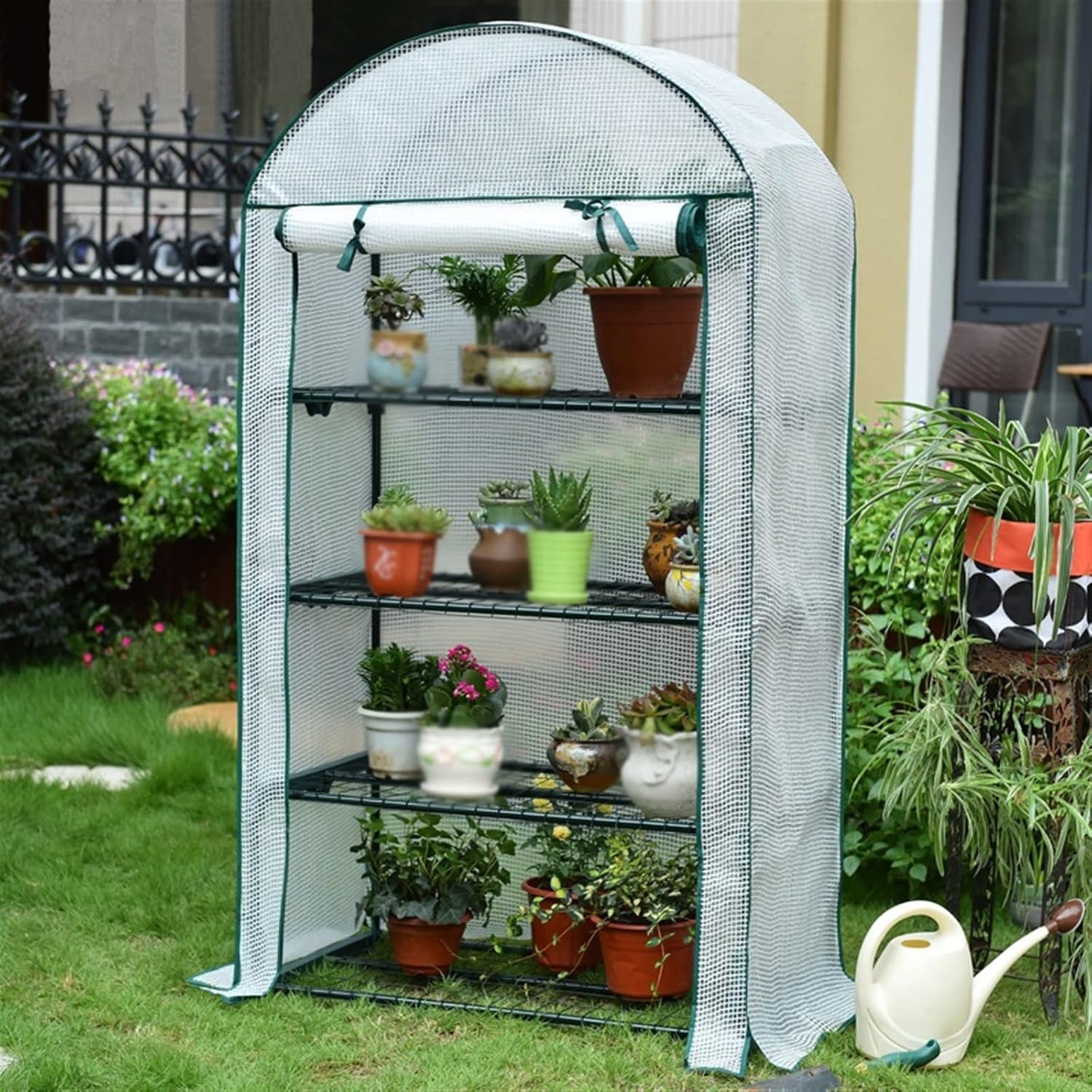 Reusable Greenhouse ,4-Tier Indoor Outdoor Sturdy Portable Shelves, with Roll-Up Zipper Door,Gardening Plant Flower Sunshine Room,for Garden/Patio/Backyard/Balcony ( Color : White )