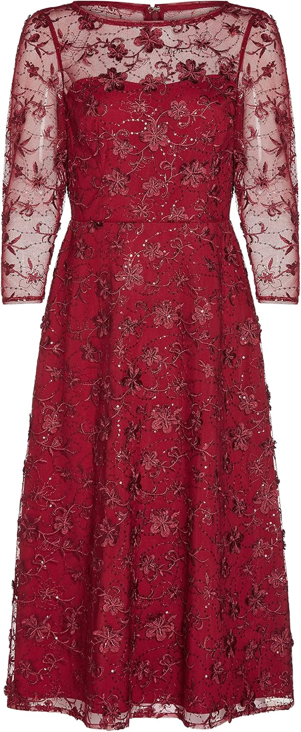 Adrianna Papell Womens Sequin Embroidery Flared Midi